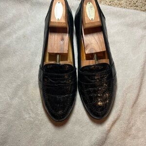 Zelli Black Genuine Crocodile Embossed Slip-On Loafers
